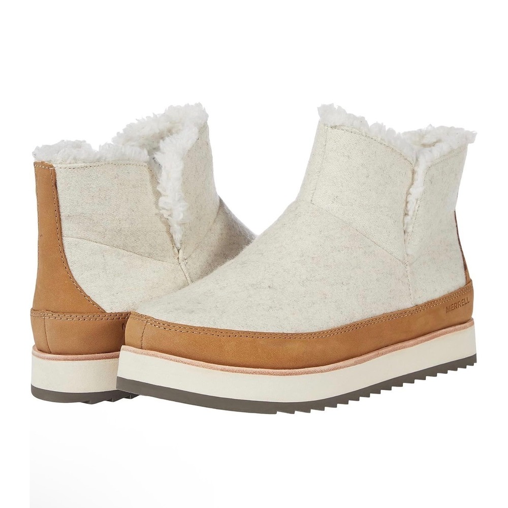 Merrell Juno Pull-On Wool Fleece Ankle Boots Birch Tan J003820 Womens 5 NEW